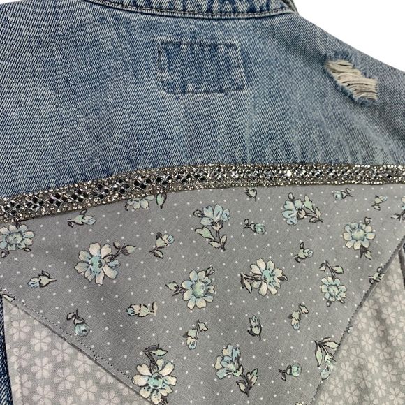 Boho Luxe Elegant Denim Jacket Statement Festival Bling Y2K Glam Gray - Picture 12 of 16